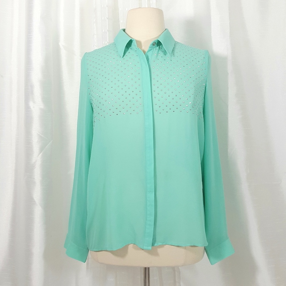 MOA Light Green Sheer Studded Blouse Fits Size 1X